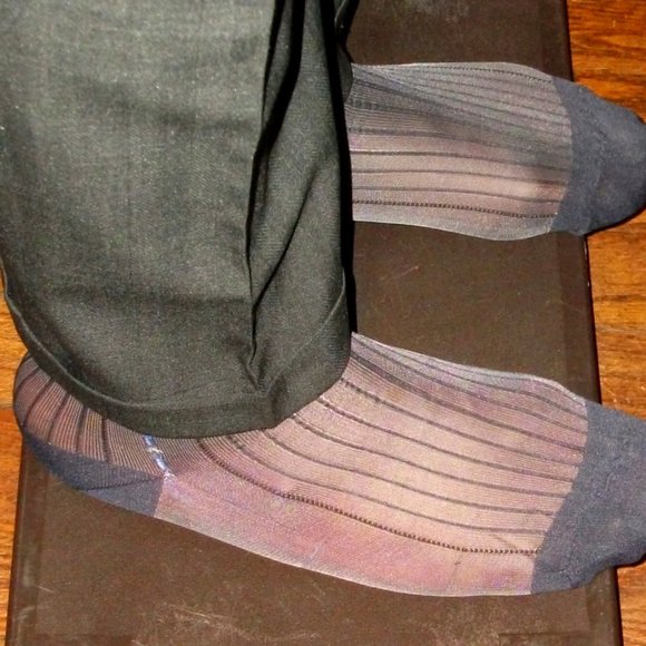 2PR Men's Sheer Char/Navy Thick N Thin with Pattern, Cap Toe & Heel Socks 10-13 - Picture 11 of 13